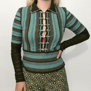 Illsi green blue Embellished crochet sweater